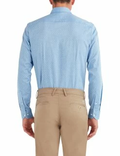Dobby Oxford Slim Fit Dress Shirt - Blue -clothing Shop 33hbs3677 400 dobby oxford dress shirt blue back