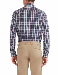 Dobby Tartan Slim Fit Dress Shirt - Rust -clothing Shop 33hbs3681 220 dobby tartan dress shirt rust back