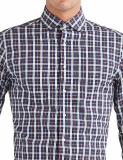 Dobby Tartan Slim Fit Dress Shirt - Rust