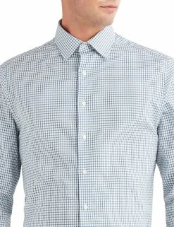 Jaspe Dobby Check Slim Fit Dress Shirt - Blue