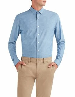 Argyle Chambray Skinny Fit Dress Shirt - Navy