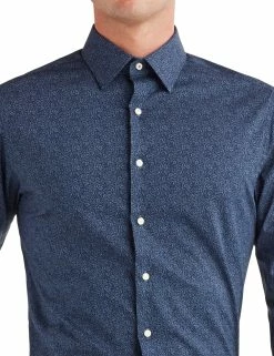 Vintage Floral Print Slim Fit Dress Shirt - Blue