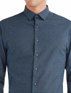 Dot Printed Oxford Slim Fit Dress Shirt - Navy