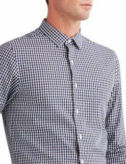 Dobby Check Skinny Fit Dress Shirt - Brown