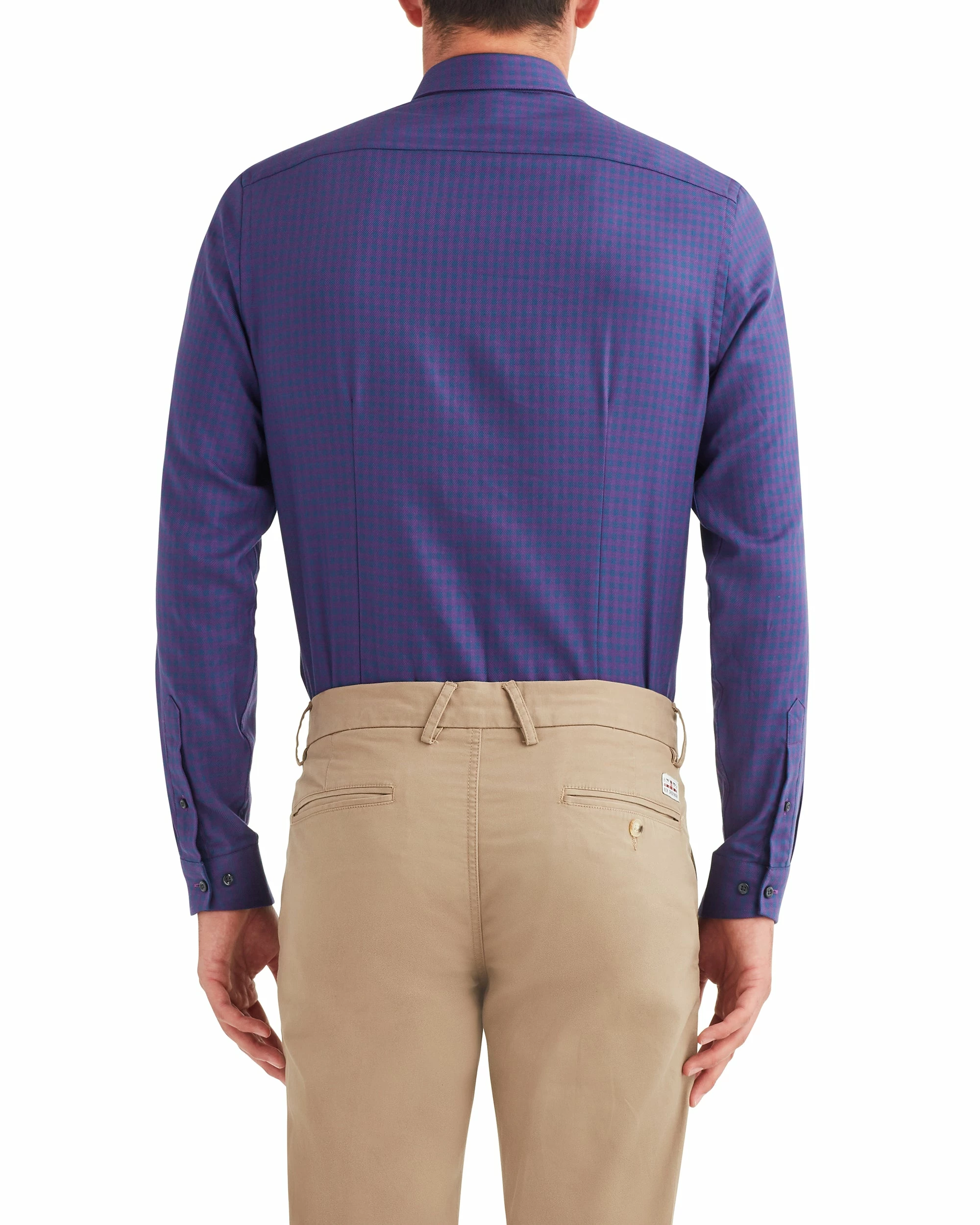 Twill Gingham Slim Fit Dress Shirt - Purple 3 Twill Gingham Slim Fit Dress Shirt - Purple - Image 3