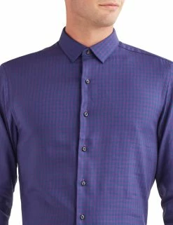 Twill Gingham Slim Fit Dress Shirt - Purple