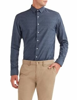 YD Floral Print Slim Fit Dress Shirt - Indigo