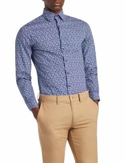 Floral Print Slim Fit Dress Shirt - Lavender & Blue