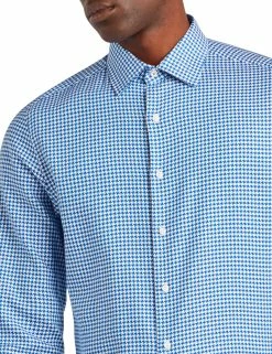 Herringbone Check Slim Fit Dress Shirt - Blue -clothing Shop 33hbs4414 400 herringbone check dress shirt blue close