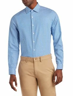 Herringbone Check Slim Fit Dress Shirt - Blue