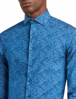 Paisley Print Slim Fit Dress Shirt - Blue -clothing Shop 33hbs4415 400 paisley print dress shirt blue close
