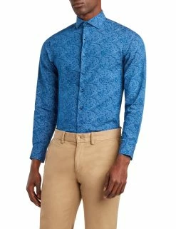 Paisley Print Slim Fit Dress Shirt - Blue