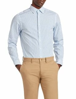 Guitar Print Slim Fit Dress Shirt - Blue