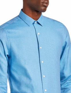 Textured Unsolid Solid Skinny Fit Dress Shirt - Blue -clothing Shop 33hbs4436 400 textured unsolid solid dress shirt blue close