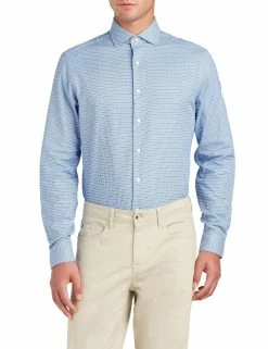 Dobby Unsolid Slim Fit Dress Shirt - Blue