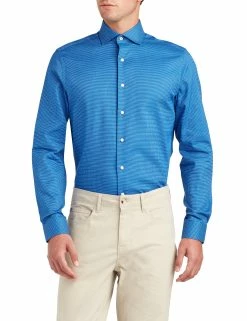 Dobby Check Slim Fit Dress Shirt - Royal Blue