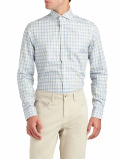 Slub Check Skinny Fit Dress Shirt - Yellow & Blue -clothing Shop 33hbs4870 700 slub check dress shirt yellow blue front