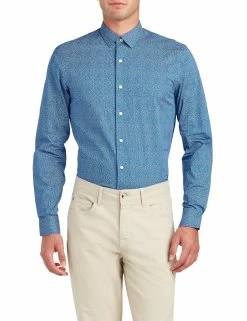 Tossed Square Print Slim Fit Dress Shirt - Royal Blue