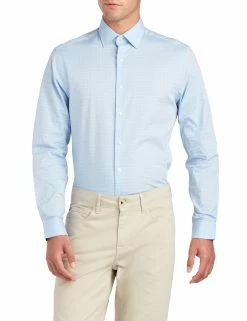 Diamond Dobby Check Skinny Fit Dress Shirt - Blue