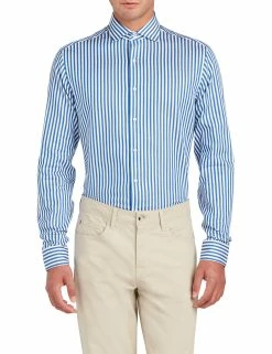 Sateen Bengal Stripe Skinny Fit Dress Shirt - Royal