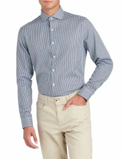 Dobby Gingham Slim Fit Dress Shirt - Navy