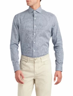 Dobby Gingham Slim Fit Dress Shirt - Navy -clothing Shop 33hbs4876 410 dobby gingham dress shirt navy front