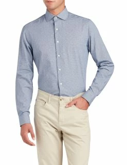 Clip Spot Glen Plaid Slim Fit Dress Shirt - Navy