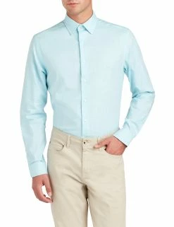 Slub End-on-End Slim Fit Dress Shirt - Teal