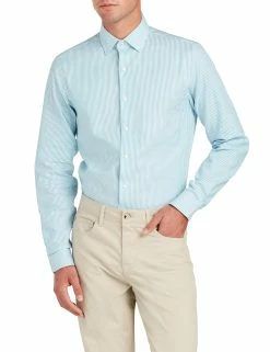 Dobby Stripe Skinny Fit Dress Shirt - Teal
