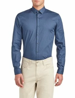 Dot Print Skinny Fit Dress Shirt - Navy