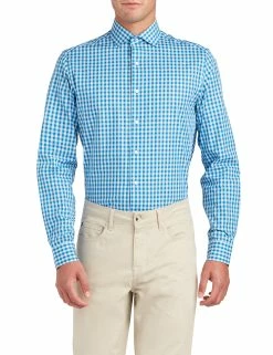 Dobby Diamond Gingham Slim Fit Dress Shirt - Teal