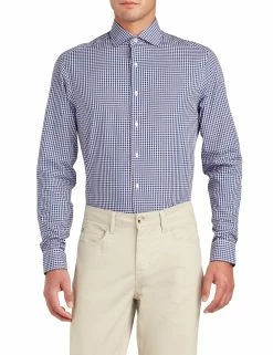 Gingham Slim Fit Dress Shirt - Pink & Navy