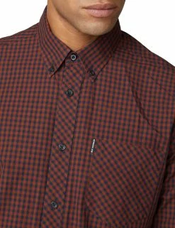 Long-Sleeve Gingham Shirt - Brown -clothing Shop 47926 350 long sleeve core gingham shirt brown closeup