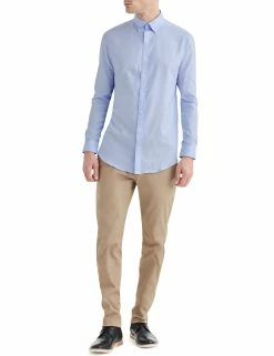 Blue Solid Oxford Slim Fit Dress Shirt -clothing Shop 50 2778 full body2