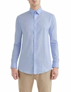Blue Solid Oxford Slim Fit Dress Shirt