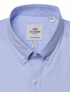 Blue Solid Oxford Slim Fit Dress Shirt -clothing Shop 50 2778.collar