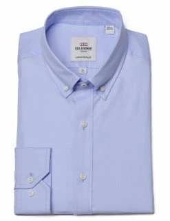 Blue Solid Oxford Slim Fit Dress Shirt -clothing Shop 50 2778.front