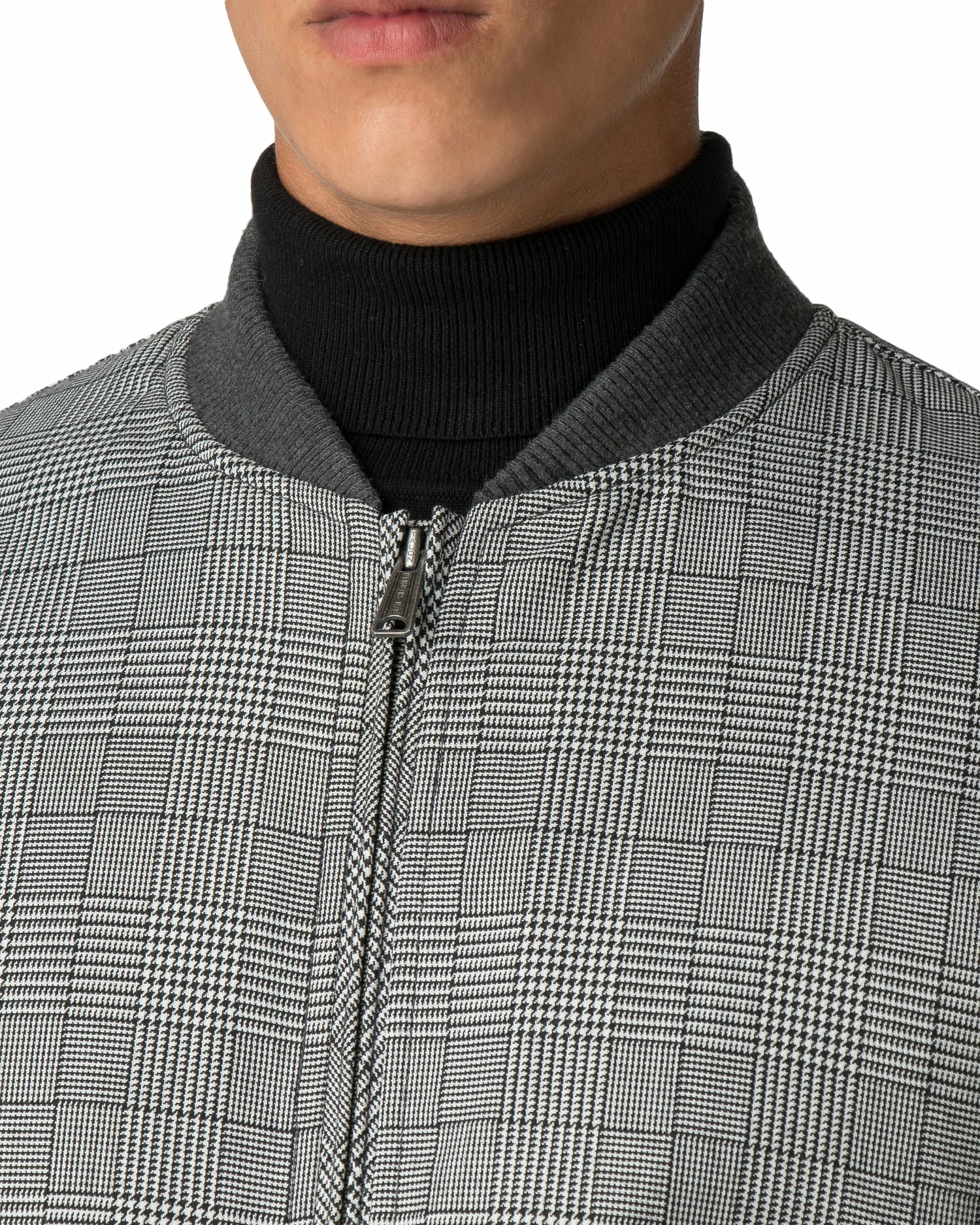 Checked Bomber Jacket - Black 2 Checked Bomber Jacket - Black - Image 2