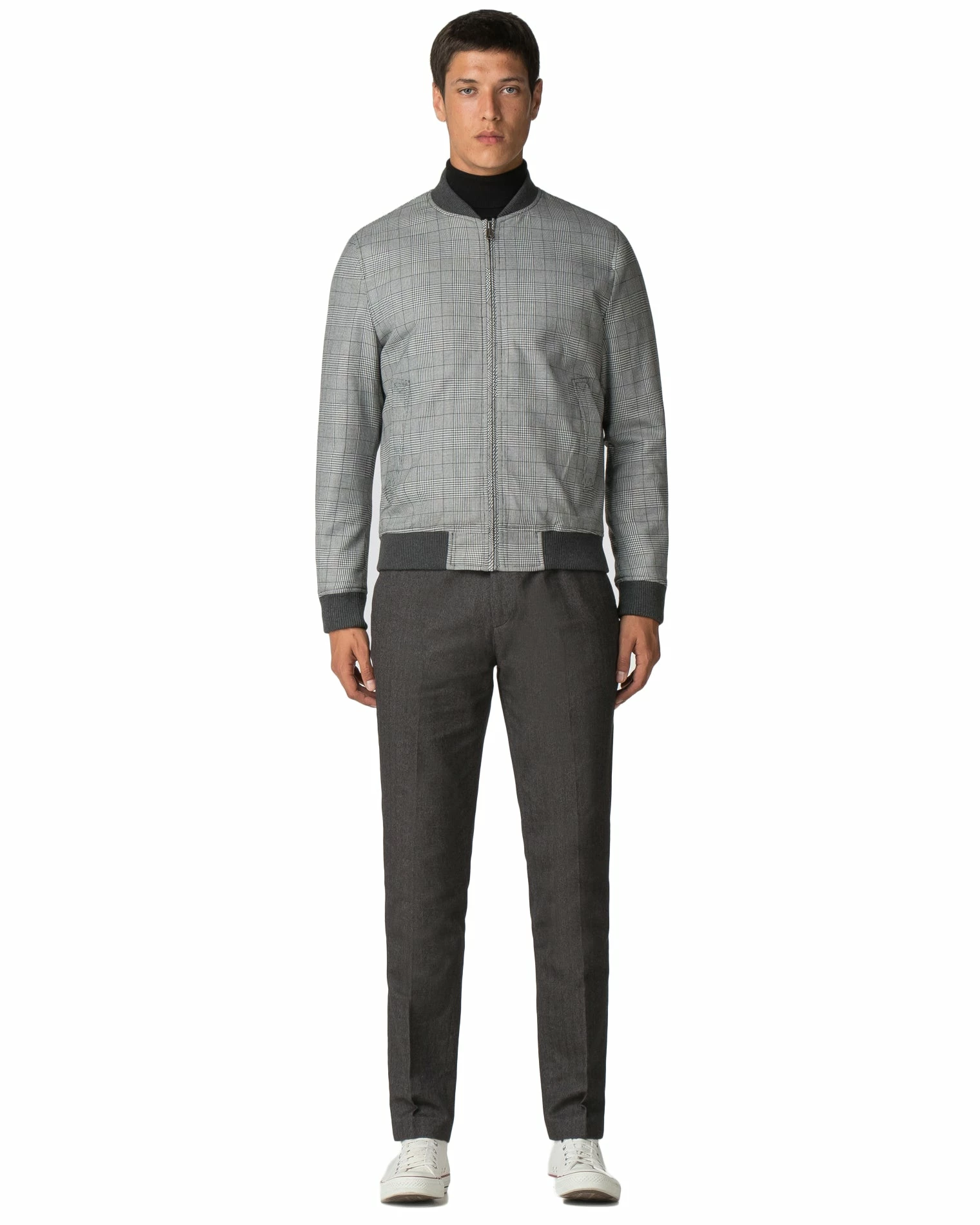 Checked Bomber Jacket - Black 4 Checked Bomber Jacket - Black - Image 4