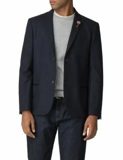 Tipped Flannel Blazer - Navy