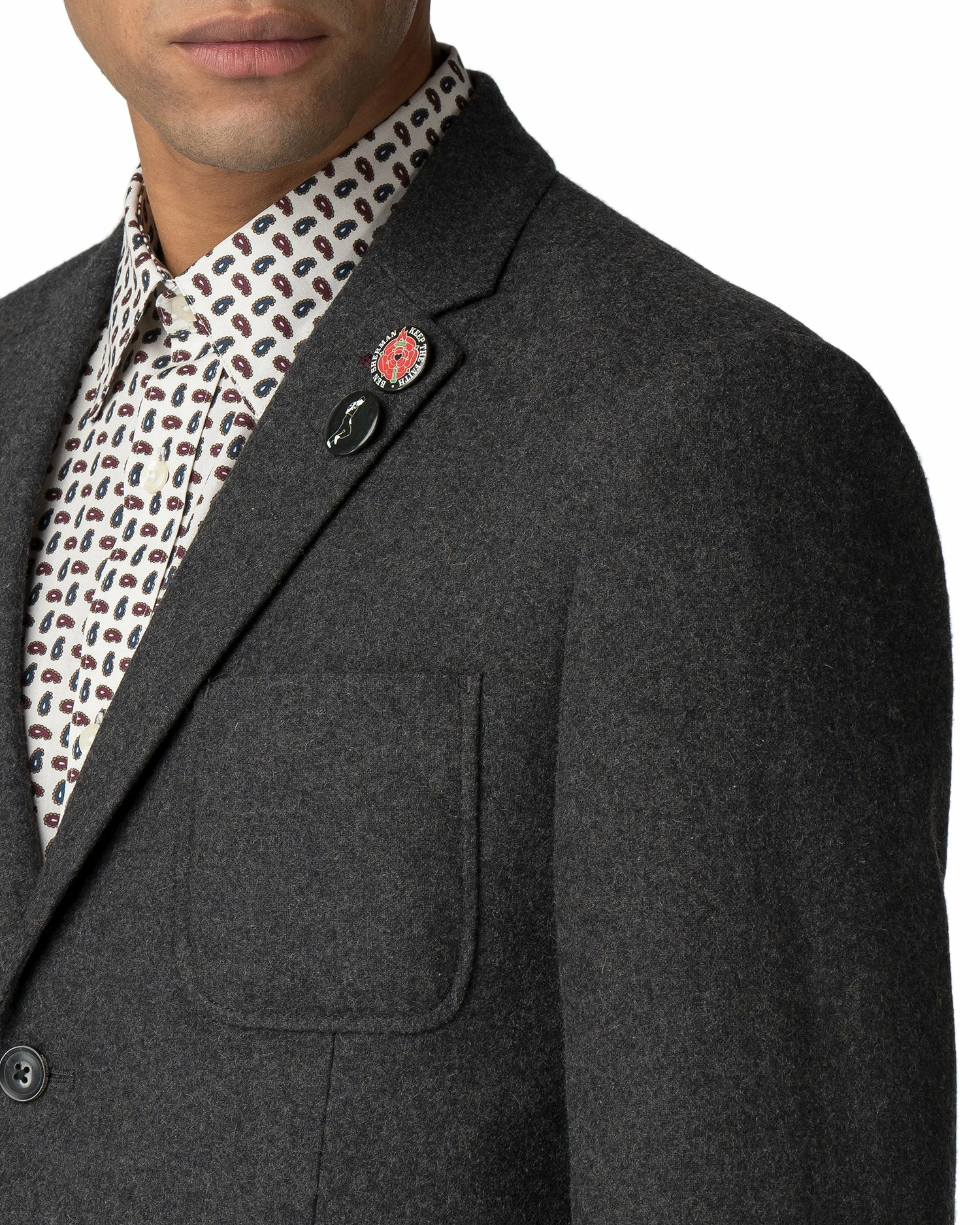 Tipped Flannel Blazer - Charcoal 2 Tipped Flannel Blazer - Charcoal - Image 2