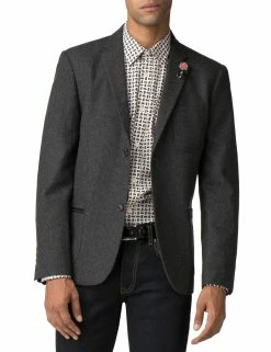 Tipped Flannel Blazer - Charcoal