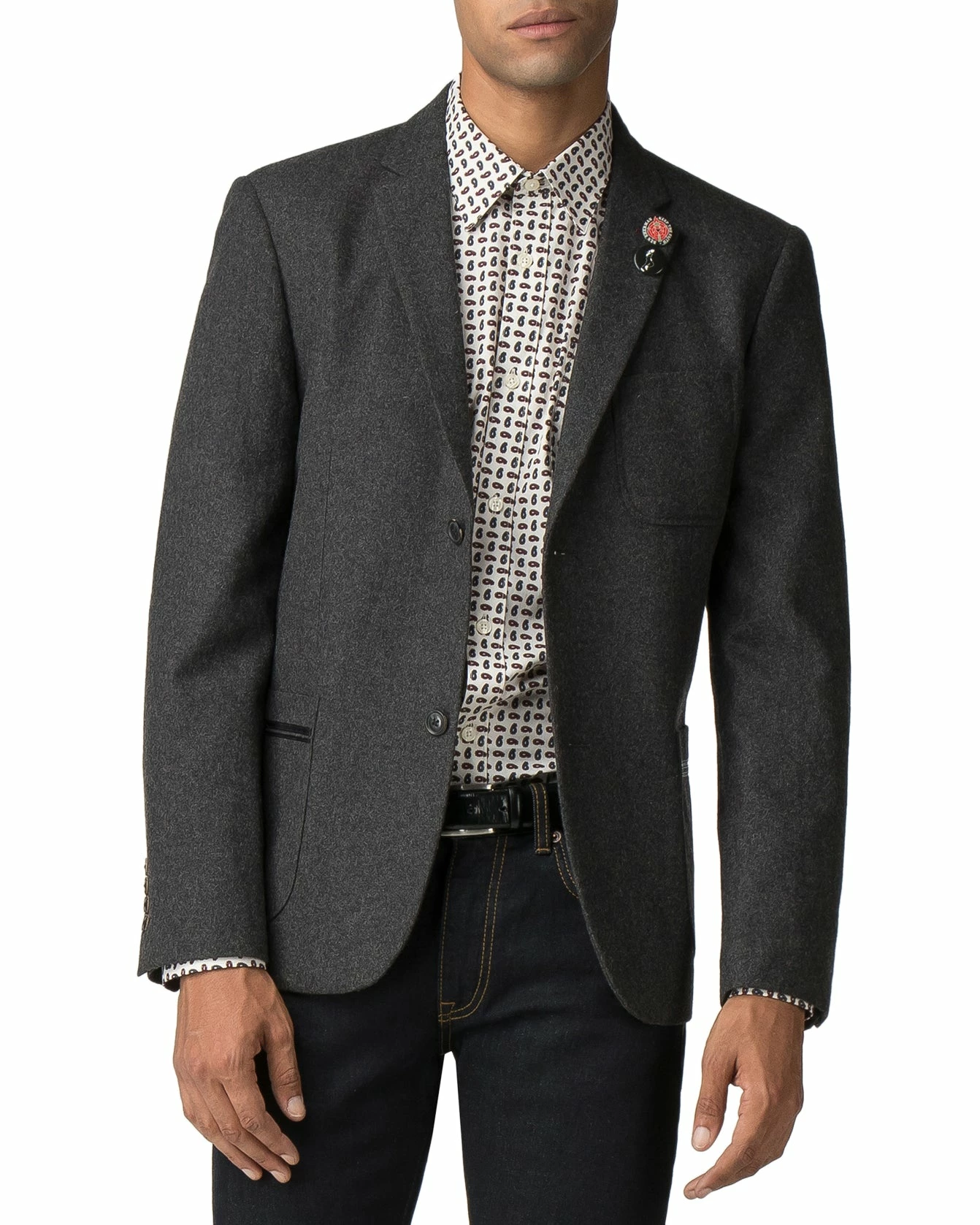 Tipped Flannel Blazer - Charcoal 1 Tipped Flannel Blazer - Charcoal