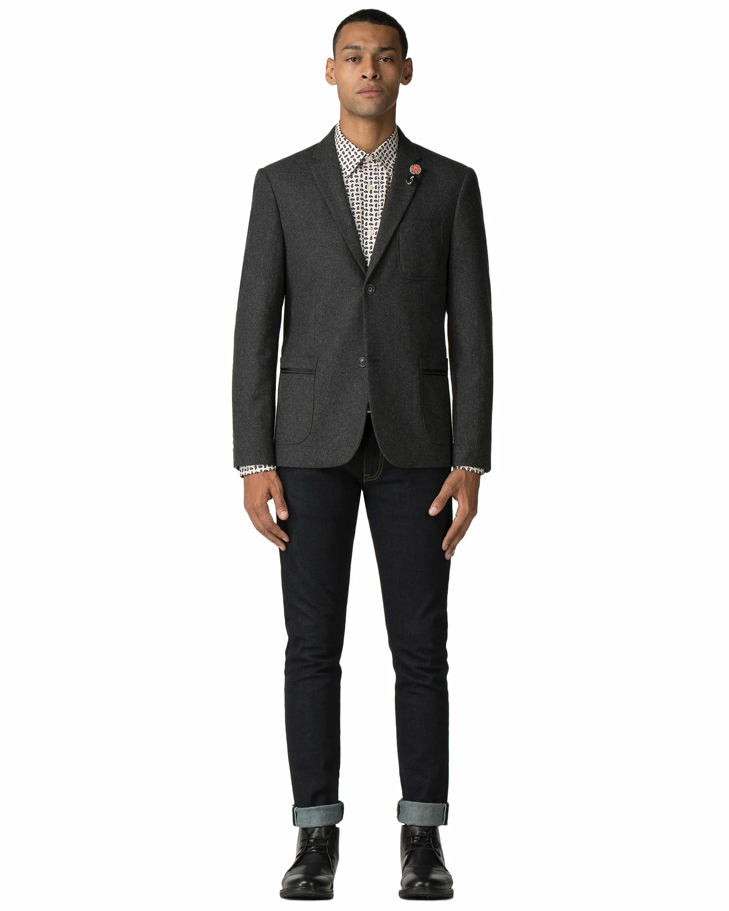 Tipped Flannel Blazer - Charcoal 4 Tipped Flannel Blazer - Charcoal - Image 4