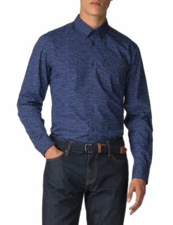 Long-Sleeved Keith Moon Text-Print Shirt - Navy Blazer