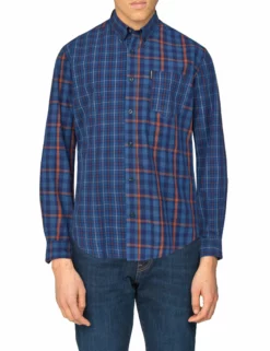 Long-Sleeve Mixed Check Shirt - Navy Blazer