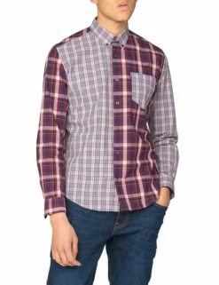 Long-Sleeve Mixed Check Shirt - Pink