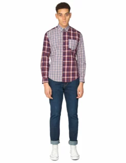Long-Sleeve Mixed Check Shirt - Pink -clothing Shop 54012 501 long sleeve mixed check shirt pink fullbody