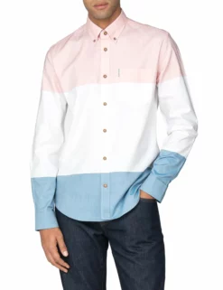 Long-Sleeve Pink White & Blue Striped Oxford Shirt - Pink
