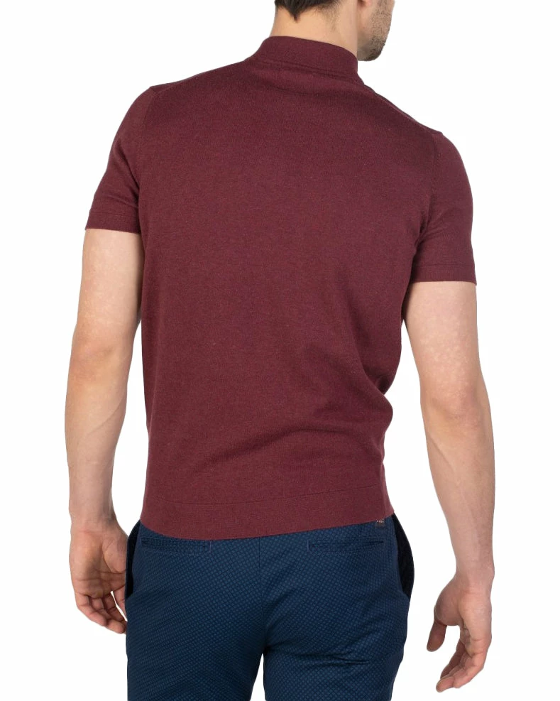 Zip Turtleneck Knit Polo Shirt - Wine 2 Zip Turtleneck Knit Polo Shirt - Wine - Image 2